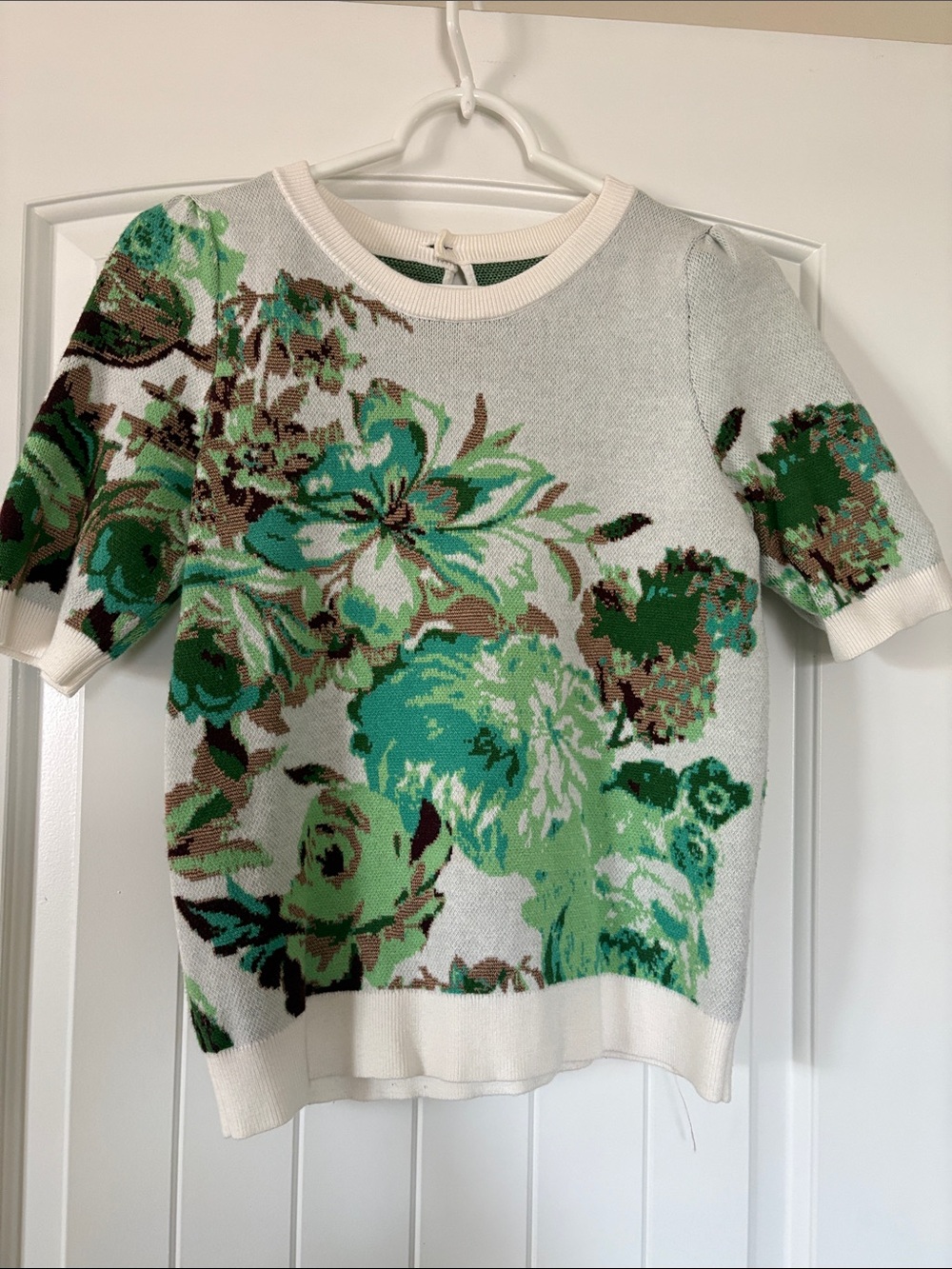 Anthropologie Maeve Green and Cream Sweater
